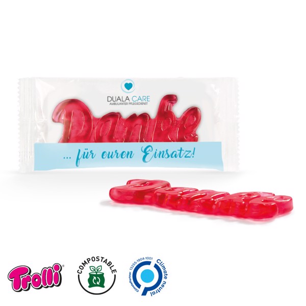Jelly Gum Single, Standard Shape "Danke" - White