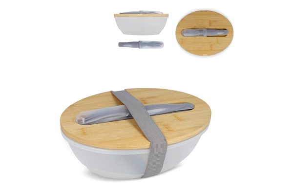 Lunchbox with bamboo lid and cutler