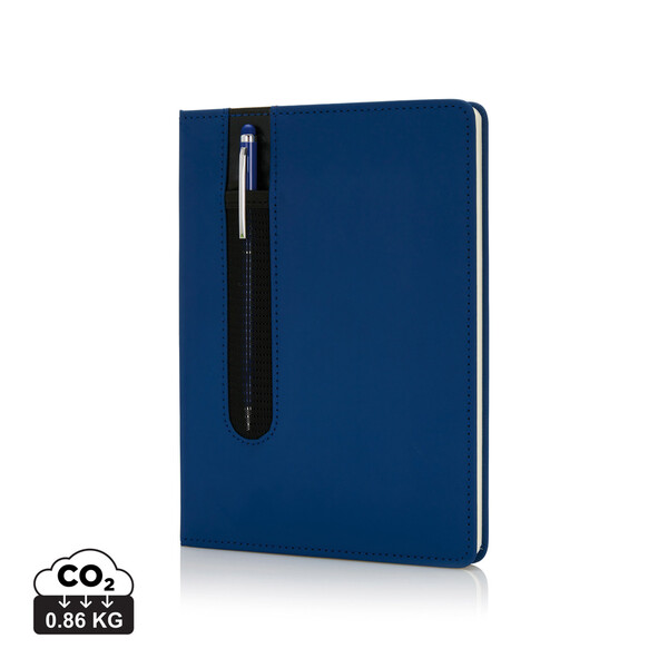 Carnet A5 à couverture rigide en PU avec Stylo tactile - Bleu Marine
