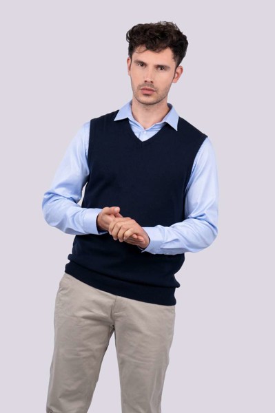 Men’S V-Neck Sleeveless Pullover Fine Gauge Cotton - Black / S