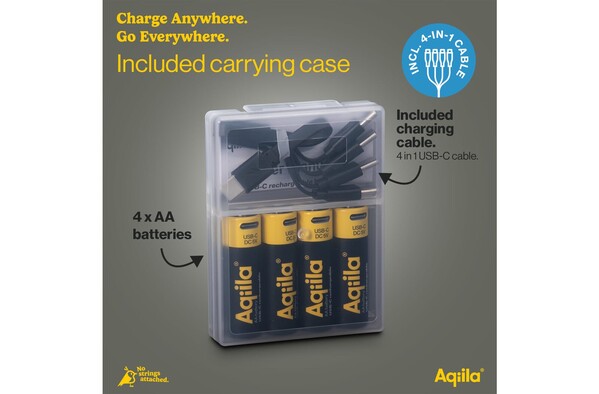 Aqiila Rechargeable USB-C Batteries AA 2000mAh 4-pack