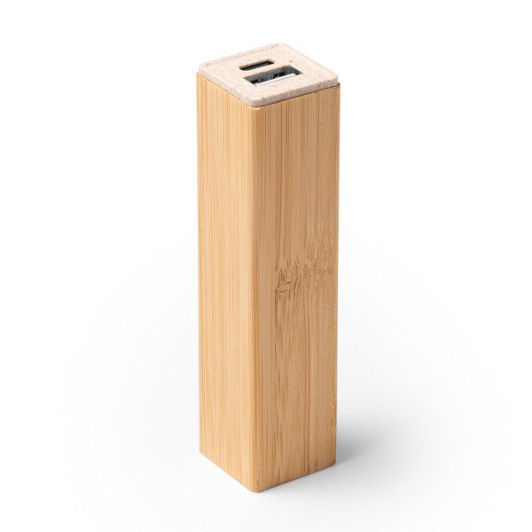 Personalised bamboo and wheat straw power bank 2600 mAh with charge indicator