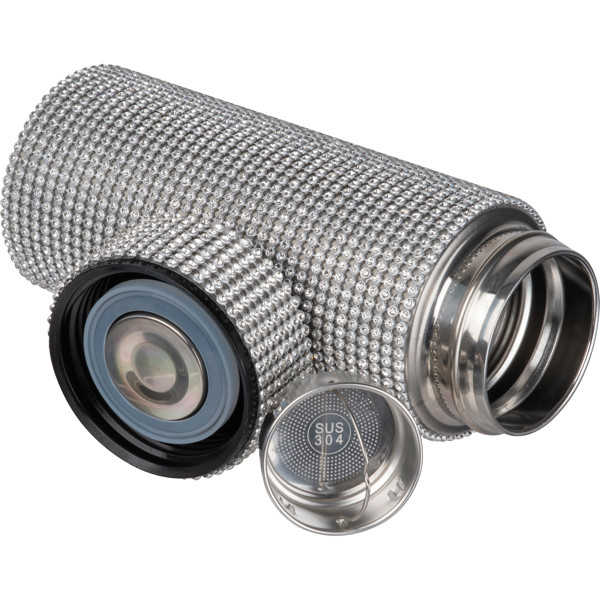 Small stainless steel drinking bottle with rhinestone accents EDWARD - Silvergrey