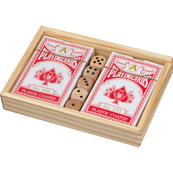 BRIAN Set de cărţi de joc în cutie de lemn cu zaruri - Beige
