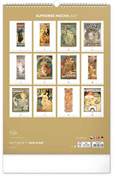 Notique Nástěnný Kalendář Alfons Mucha 2027, 33 x 46 cm