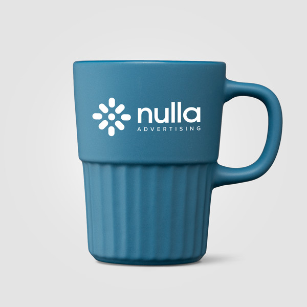 Majesty Ceramic Matte Finish Fluted Mug - 445 ml - Steel Blue / Silkscreen