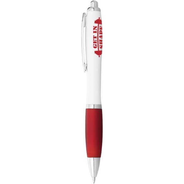 Bílé kuličkové pero Nash s barevným úchopem - Bílá / Červená s efektem námrazy