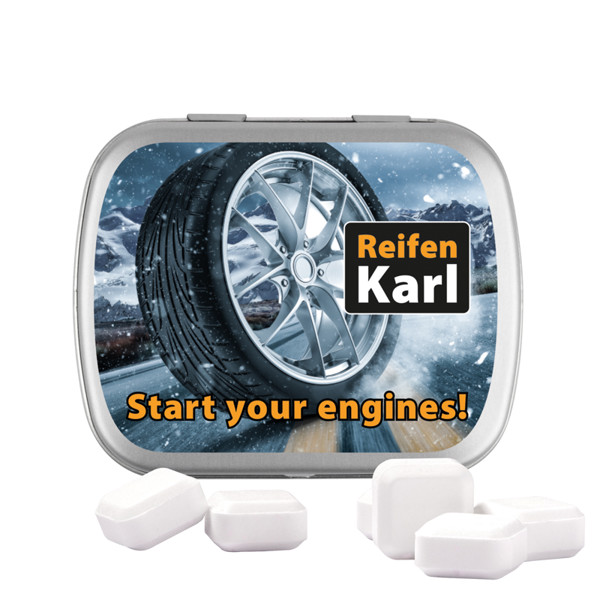 Hinged tin, white, dextrose | Dextrose squares, fruity flavour, 18 g