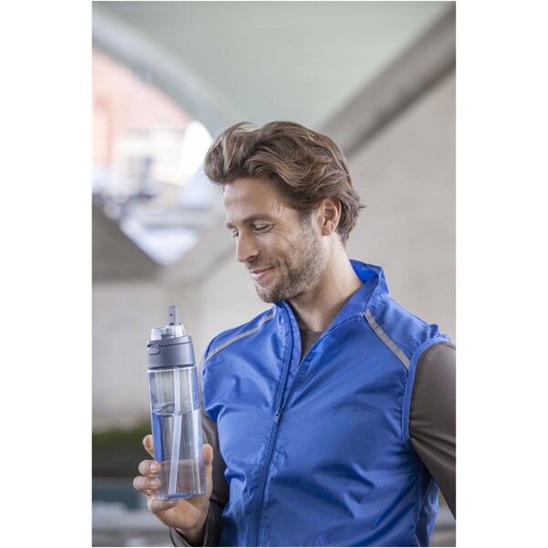 Theron 700 ml RCS recycled plastic water bottle with dual function lid and flip straw - Transparent Clear