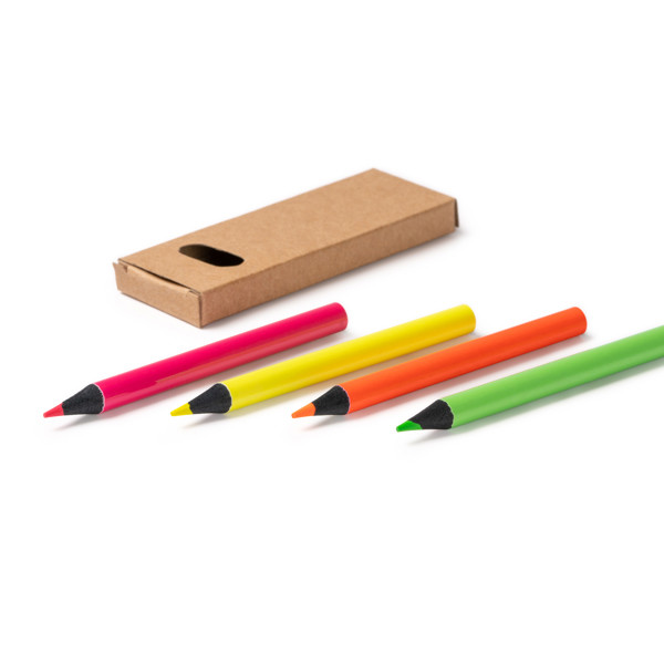 Personalised fluorescent pencil set in black wood with kraft box