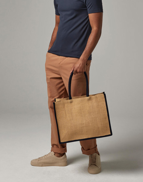 Natural Starched Jute Classic Shopper - Natural / Olive Green / ONE SIZE