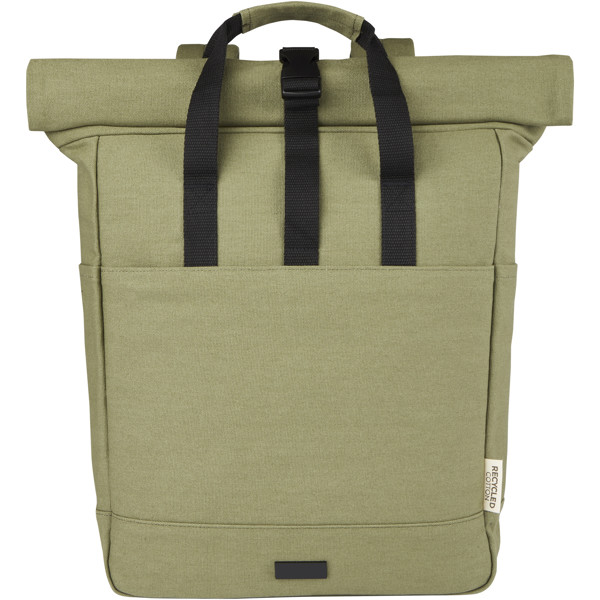 Sac à dos pour ordinateur portable Joey de 15 L en toile recyclée GRS 15 pouces avec dessus enroulable - Olive