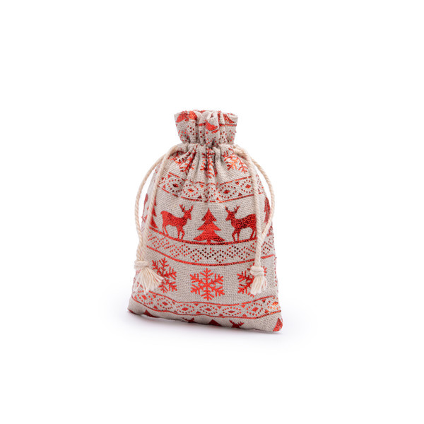 Personalised christmas gift bag in reusable cotton with festive print