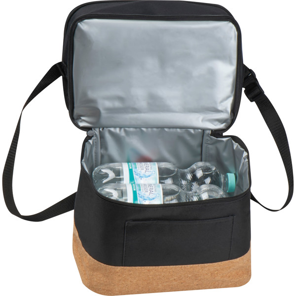 RPET cooler bag with extra compartment and cork bottom WOLFGANG - Black