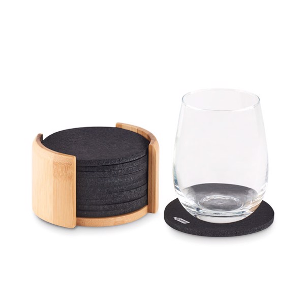 MB - RPET coasters in bamboo holder Bahia
