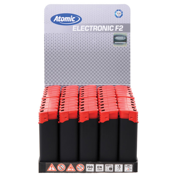 Electronic lighter, rubberized matte Atomic F2 Rubber, black/red