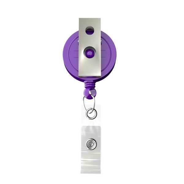 Retractable badge reel in round shape with ⌀2cm logo - Vivid Purple / Bull Dog Clip