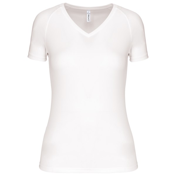 Ladies’ V-Neck Short-Sleeved Sports T-Shirt - White / XL