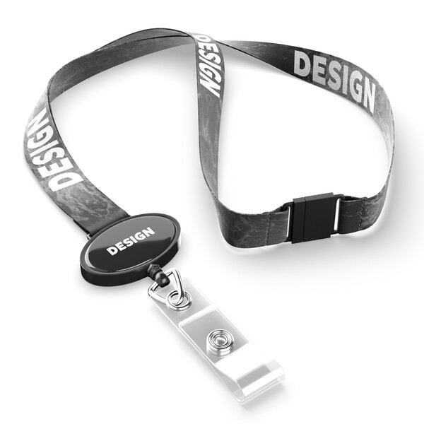 Polyester sublimation lanyard with oval logo badge reel - 20mm width / Safety breakaway