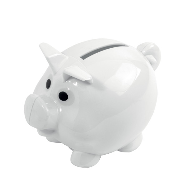 Plastic Mini Piggy Coin Bank Refillable With Cap - White