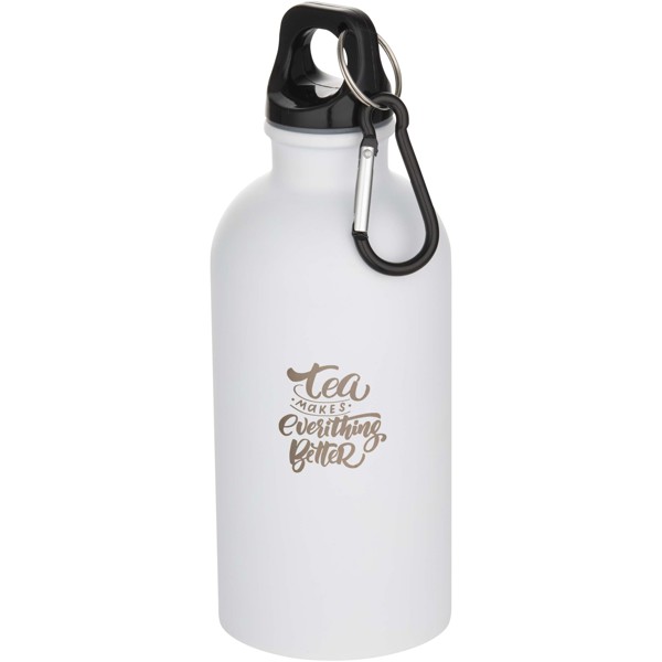 Garrafa de água de aço inoxidável com certificação RCS e parede única de 400 ml com mosquetão "Oregon" - Branco