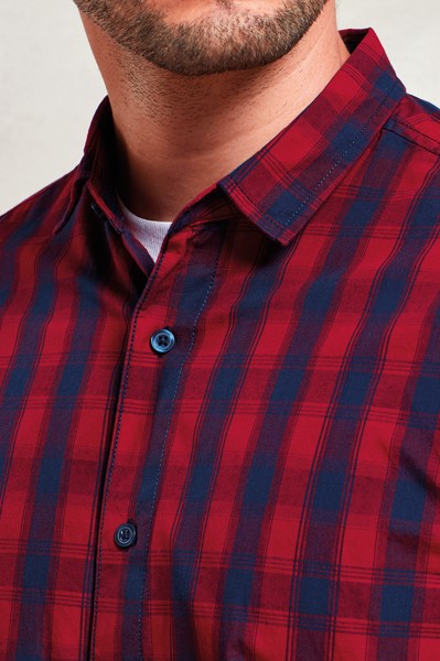 'Mulligan' Check - Men's Long Sleeve Cotton Shirt - White / Navy / 3XL