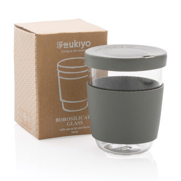 Ukiyo borosilikatni kozarec, silikonski tulec, 360 ml - Siva