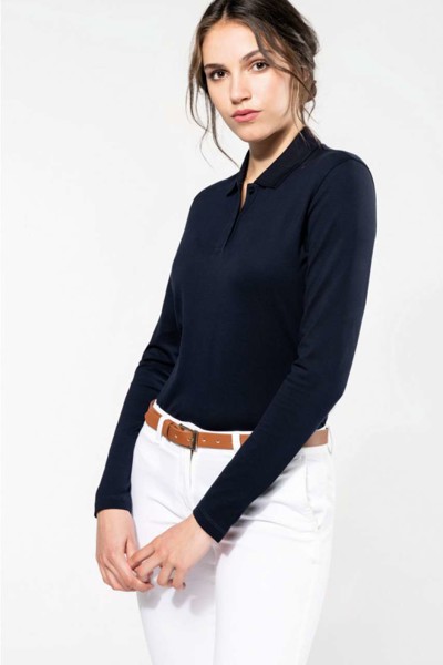 Ladies' Long-Sleeved Supima® Polo Shirt - White / XL