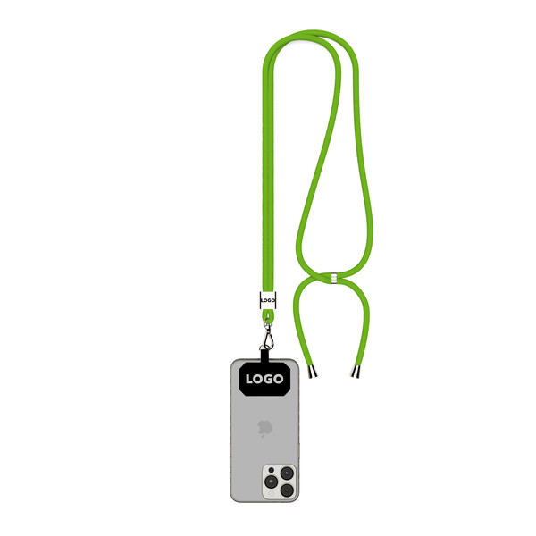 Portacellulare bicolore a tracolla in poliestere riciclato (RPET) - Verde lime / Accessori color argento