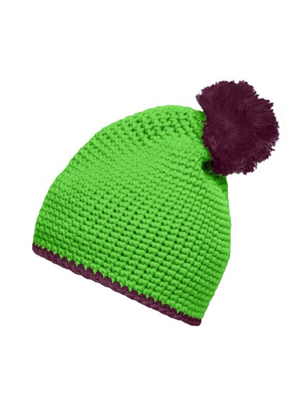 Pompon Hat with Contrast Stripe - Carbon / Red