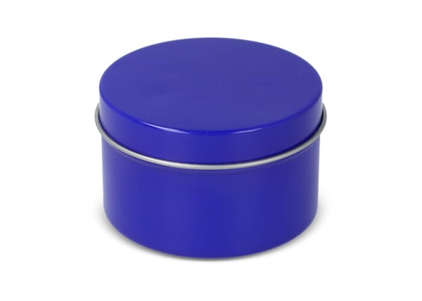 Bougie parfumée à base de plantes Kirtan dans une grande boîte en métal recyclé - Bleu