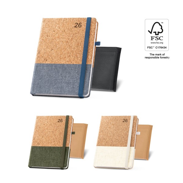 QUENTAL A5. Agenda em cortiça e linho - Natural Claro