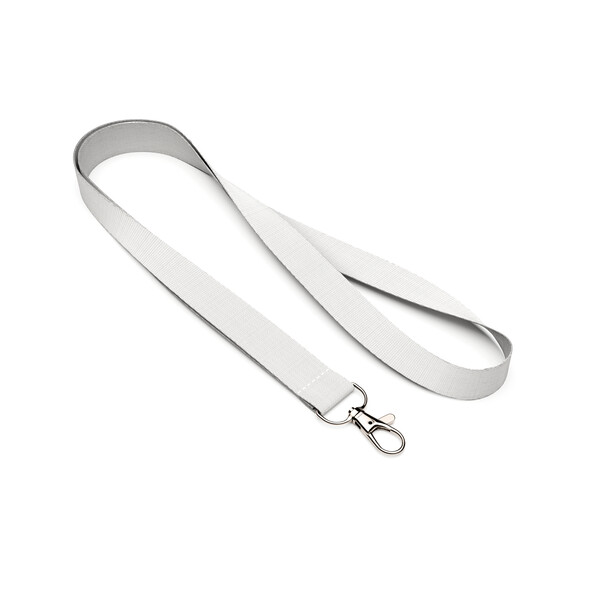 Polyester screen printed lanyard - White / 20mm width / Metal carabiner