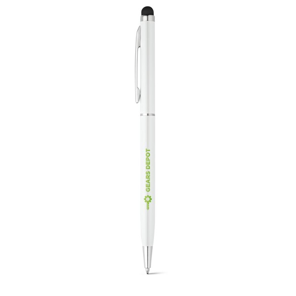 ZOE. Aluminium ball pen with twist mechanism and touch tip - White
