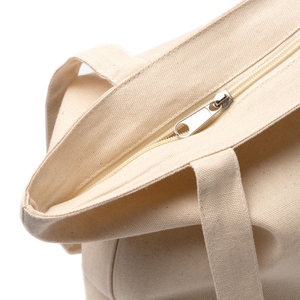 Bolsa de algodón personalizada con fuelle y cierre de cremallera