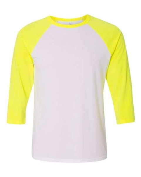 Unisex 3/4 Sleeve Baseball Tee - White / Neon Yellow / 2XL