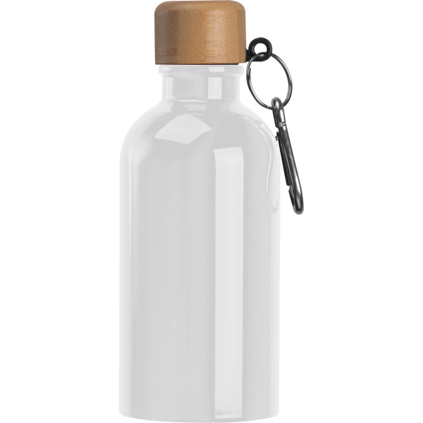 Stainless steel drinking bottle with carabiner, 400ml MARILYN - White