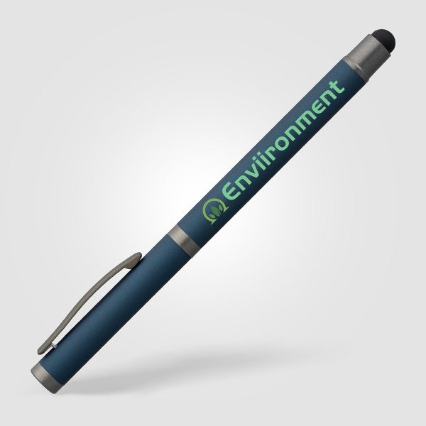 Stylo gel à stylet Bowie en aluminium recyclé - Bleu marine / Laser