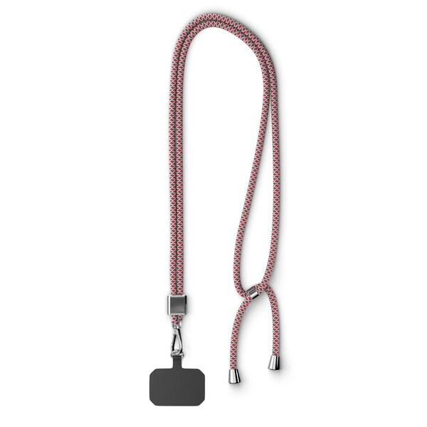 Crossbody, trendy 2-tone cord phone holder made of recycled polyester (rPET) - White / Medium Scarlet Red / Silver accessories