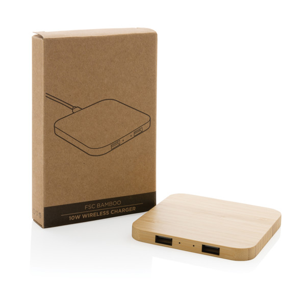 Bambusov brezžični polnilnik Xd Collection 10W, USB priključki