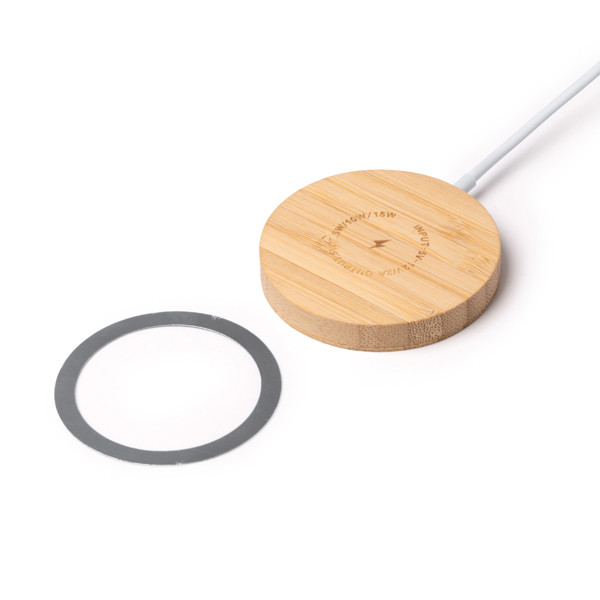 Personalised wireless charger in bamboo 15W with magnetic ring