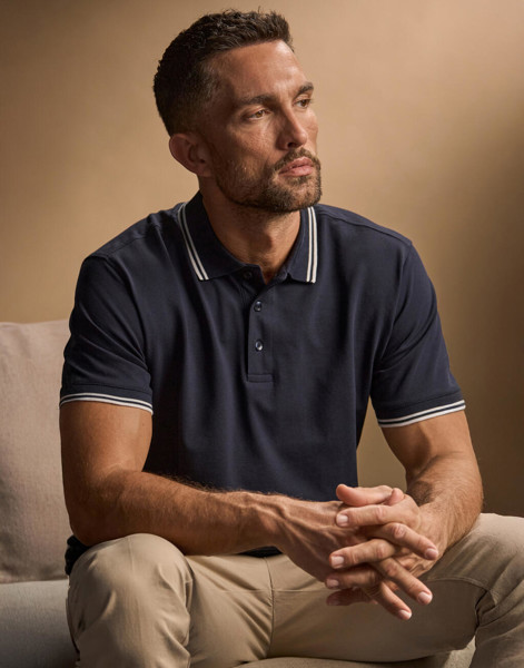Luxury Stripe Stretch Polo - White / Navy / 3XL