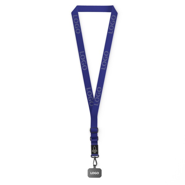Vævet justerbar crossbody-telefonholder med logoindgraveret metalplade. Fra 100 stk - Reflex Blue C / Hvid