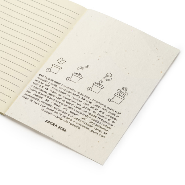 Libreta personalizada A6 de papel reciclado con semillas 40 hojas