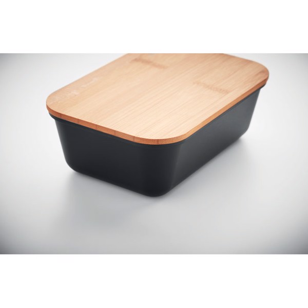 Četrtkova škatla za kosilo s pokrovom iz bambusa, 200x135x65 mm - Črna