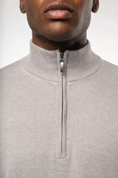 Men's Zip Neck Jumper - Grey Melange / XL