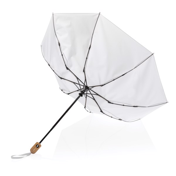 21" Impact AWARE™ RPET 190T bamboo auto open/close umbrella - White