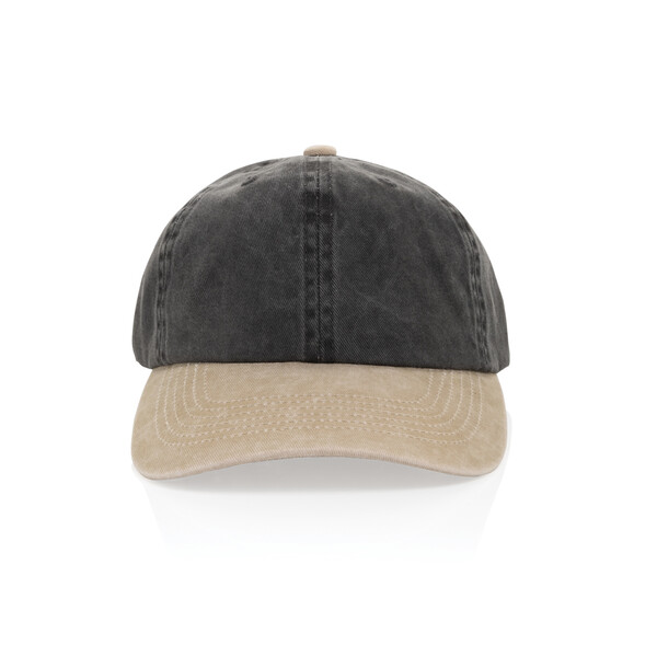 BEAU AWARE™ Washed 6 panel 270gsm cotton twill two tone cap - Zwart