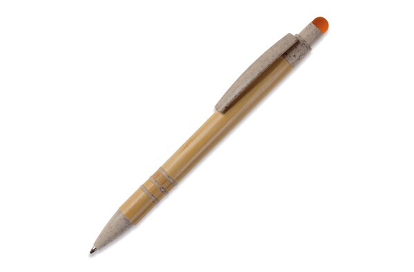Stylo bille en bambou et paille de blé - Beige / Orange