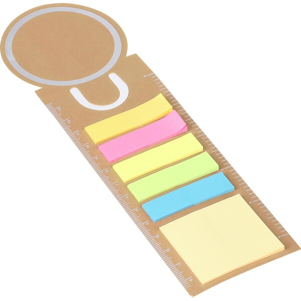 Memo holder, sticky notes, bookmark, notebook, ruler - brown